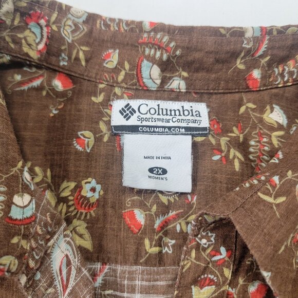 Columbia Sportswear Women's Brown Floral Print Long Sleeve Shirt Size 2X Snaps - Picture 3 of 7
